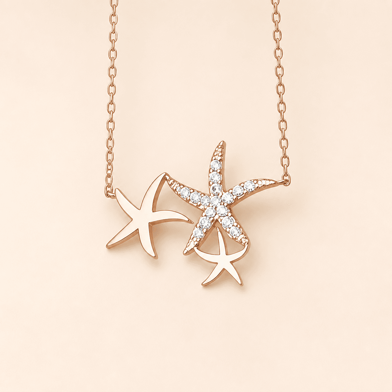 925 Ayar Gümüş Rose Zirkon Taşlı 3 Yıldızlı Kolye